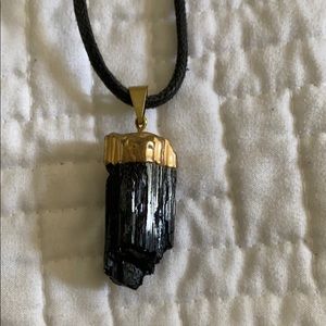 Gold and black crystal adjustable rope necklace